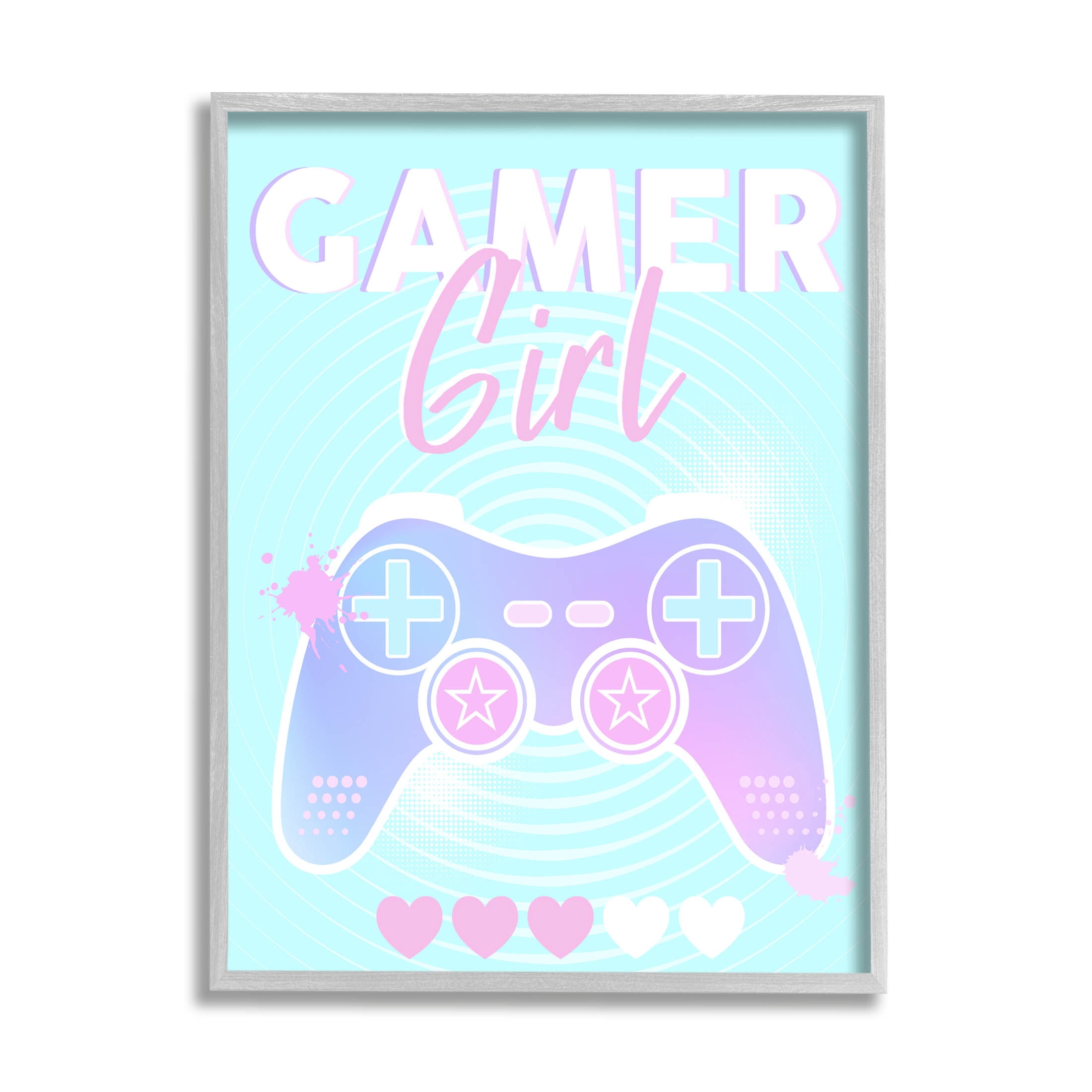 Gamer Girl Pastel Controller Art for Kids Graphic Art Gray Framed Art Print Wall Art