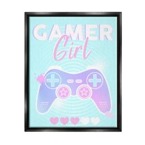 Gamer Girl Pastel Controller Art for Kids Graphic Art Jet Black Framed Art Print Wall Art