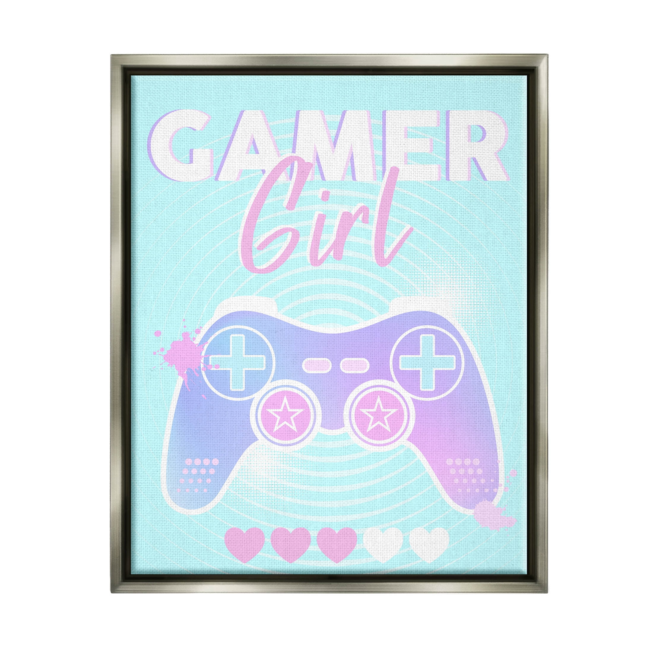 Gamer Girl Pastel Controller Art for Kids Graphic Art Luster Gray Framed Art Print Wall Art