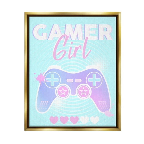 Gamer Girl Pastel Controller Art for Kids Graphic Art Metallic Gold Framed Art Print Wall Art