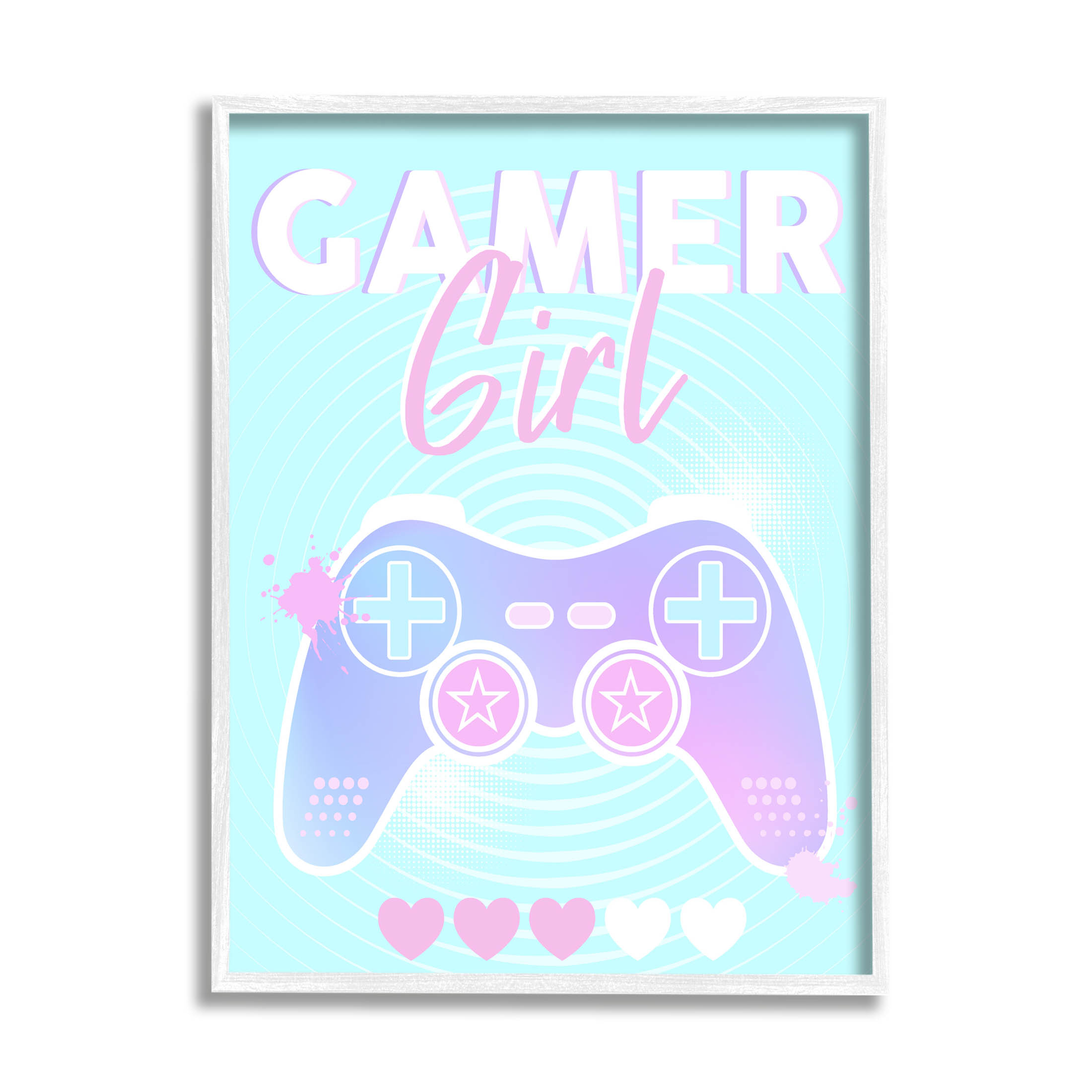 Gamer Girl Pastel Controller Art for Kids Graphic Art White Framed Art Print Wall Art