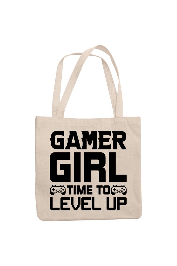 Gamer Girl, Time to Level Up, Video Gaming Enthusiast feat. a Game Controller, 12oz Canvas Tote Bag