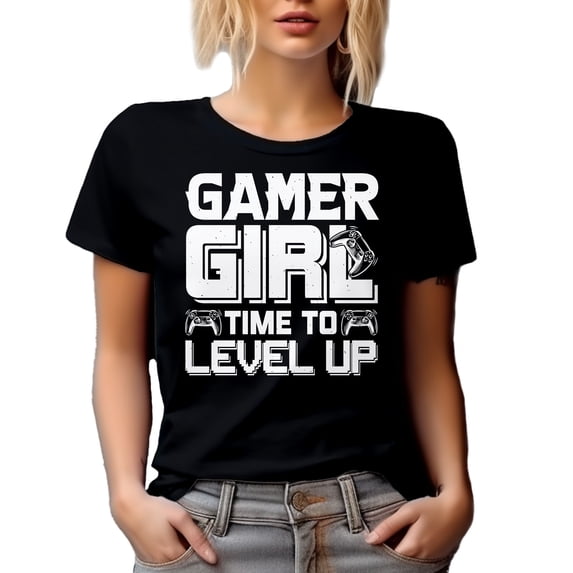 Gamer Girl, Time to Level Up - Video Gaming Enthusiast feat. a Game Controller, Black T-Shirt, 3XL