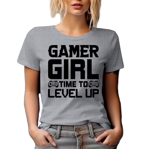Gamer Girl, Time to Level Up, Video Gaming Enthusiast feat. a Game Controller, Heather Grey T-Shirt, 2XL