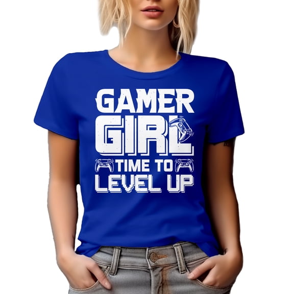 Gamer Girl, Time to Level Up - Video Gaming Enthusiast feat. a Game Controller, Royal Blue T-Shirt, Small