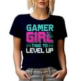 thumbnail image 1 of Gamer Girl, Time to Level Up - Video Gaming Enthusiast with Game Controller, Navy Blue T-Shirt, 3XL, 1 of 5