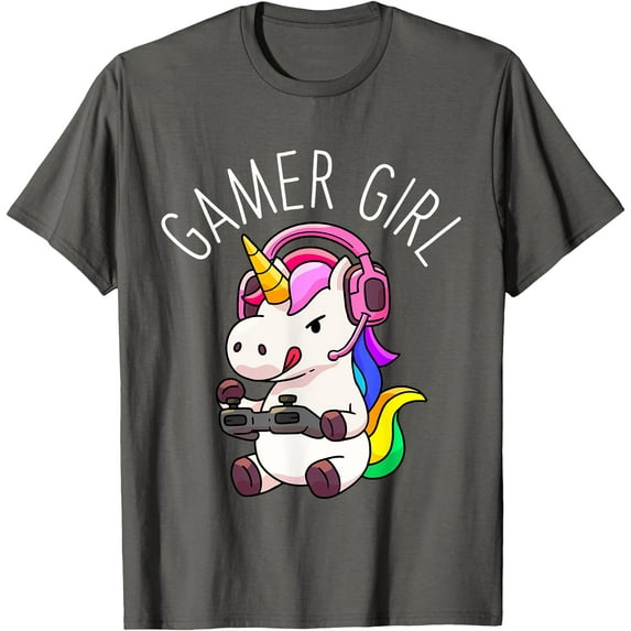 Gamer Girl Unicorn Gaming Cute Video Game Gift Unisex T-Shirt for Men Women Kids Toddler,Charcoal Color,Size 2T