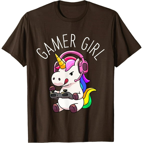 Gamer Girl Unicorn Gaming Cute Video Game Gift Unisex T-Shirt for Men Women Kids Toddler,Dark Chocolate Color,Size YL
