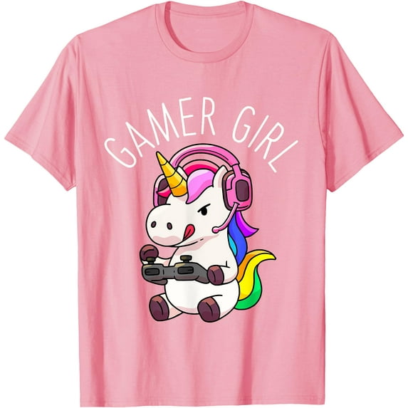 Gamer Girl Unicorn Gaming Cute Video Game Gift Unisex T-Shirt for Men Women Kids Toddler,Light Pink Color,Size M