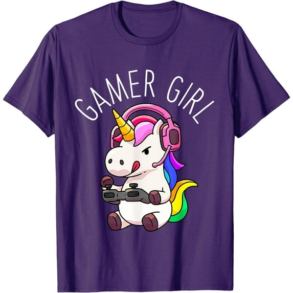 Gamer Girl Unicorn Gaming Cute Video Game Gift Unisex T-Shirt for Men Women Kids Toddler,Purple Color,Size L