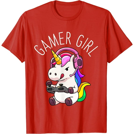 Gamer Girl Unicorn Gaming Cute Video Game Gift Unisex T-Shirt for Men Women Kids Toddler,Red Color,Size YM