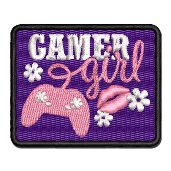 Gamer Girl with Controller Applique Multi-Color Embroidered Iron-On Patch - 2.0 Inch Mini