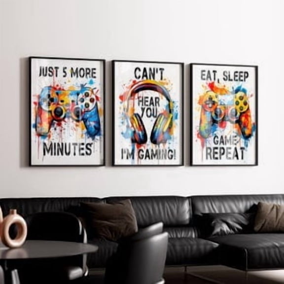 Gamer Graffiti Art: Video Game Controller Canvas Prints, Set of 3, Poster Only