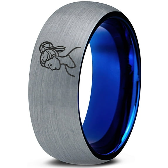 Gamer Grey Dome Ring Gift for Him Tungsten Boho Jewelry Custom Rings Fingerprint Mom Men
