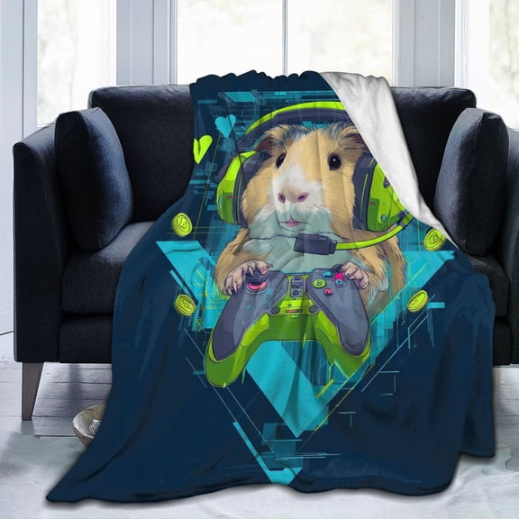 Gamer Guinea Pig Throw Blanket Neon Video Game Controller Art Soft Flannel Fleece Blanket for Gaming Room Decor 50x40
