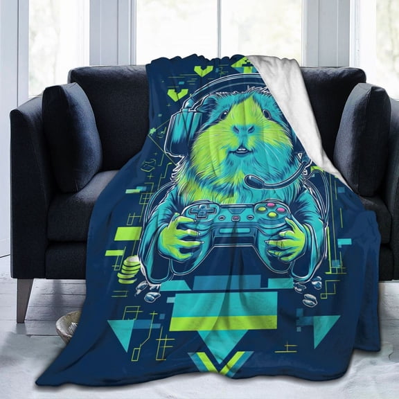 Gamer Guinea Pig Throw Blanket Neon Video Game Controller Art Soft Flannel Fleece Blanket for Gaming Room Decor 50x40