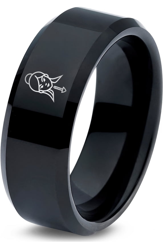 Tungsten Ring Mens Black Wedding Band Handmade Jewelry Gamer Police Husband Gift 1 Year Anniversary