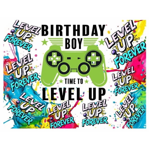 Gamer Happy Birthday Level Up Forever Design Edible Image Cake Topper for Half Sheet Cake, by Tnct. (1 Count)