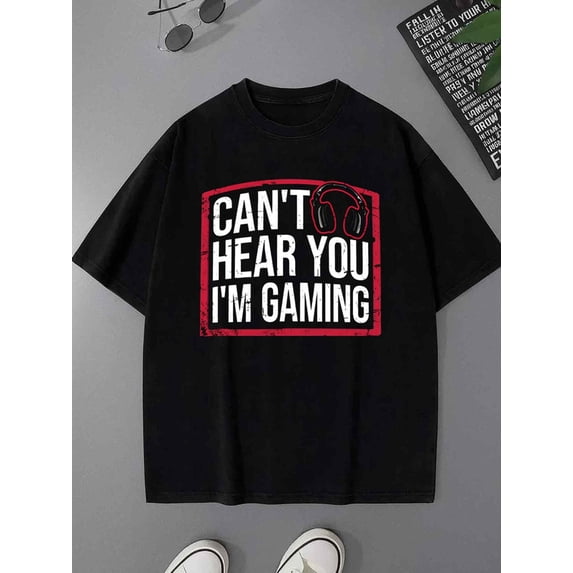 Gamer Headphones Tee games t-shirt t shirts men's 180G 100% Cotton black All-season fitness top, stylish athletic look, durable activewear t shirts For summer Fall, As Gifts Hip-hop streetwear funny