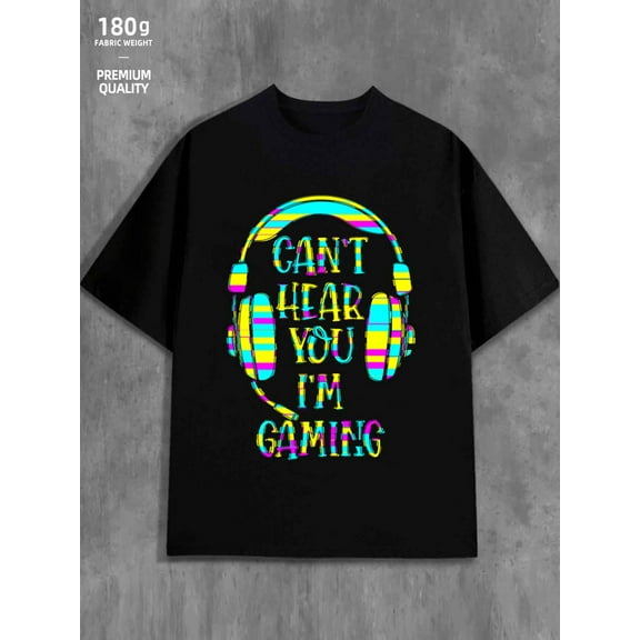 Gamer Headphones Tee men's games 180G 100% Cotton black funny merch Casual Unisex Shirt Graphic Tee tshirts Trendy Unisex Shirt Cotton tshirts Trendy Unisex Shirt Printed tshirts
