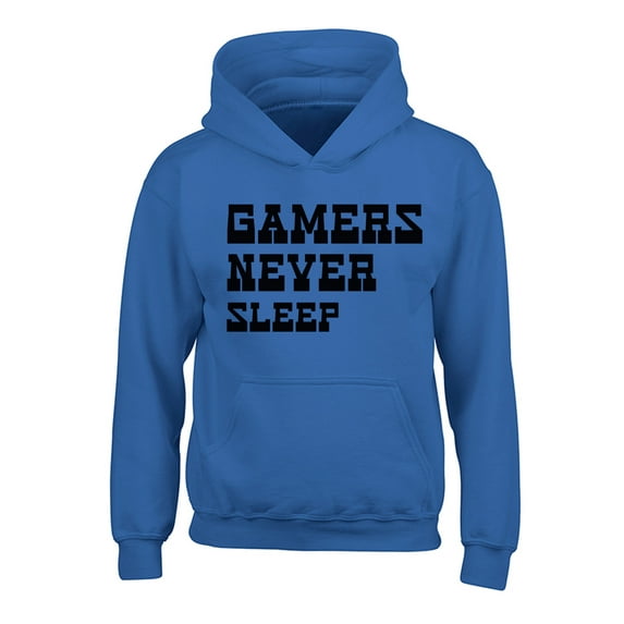 Gamer Hoodie for Children Graphic Geek Top Humor Gamers Never Sleep Sweater Novelty Hoodie for Girls Boys Hilarious Quotes Nerd Kids Sweatshirt