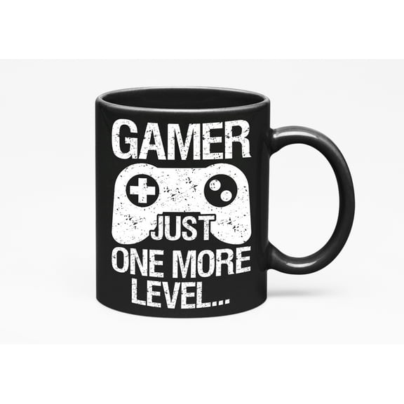 Gamer, Just One More Level with Game Controller, Black 11oz Ceramic Mug