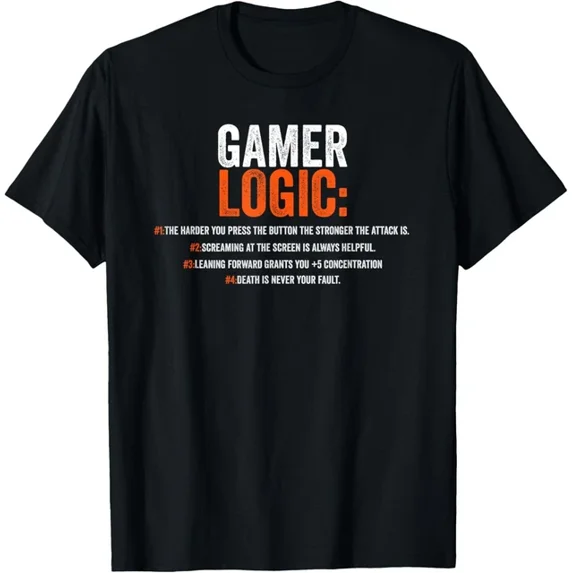 Gamer Logic, Funny Video Gamer Behavior Graphic Tee T-Shirt Unisex S-5XL Hot Trending Shirt, Vintage Birthday Gift