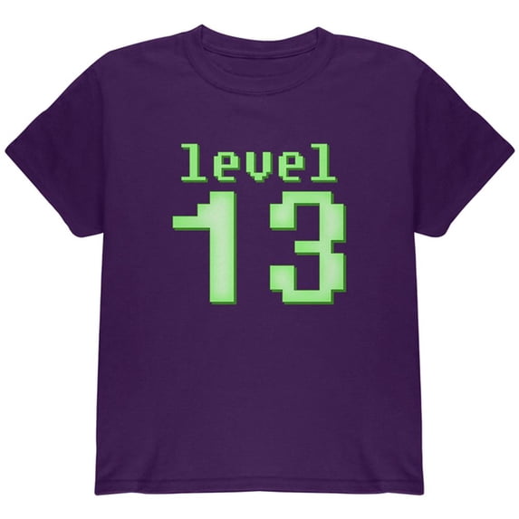 Gamer Milestone Birthday Level 13 Youth T Shirt Purple YLG
