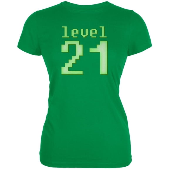 Gamer Milestone Birthday Level 21 Juniors Soft T Shirt Irish Green X-LG