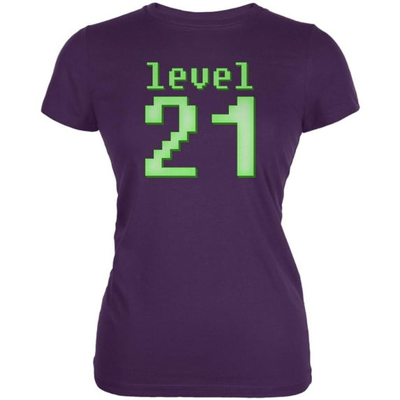 Gamer Milestone Birthday Level 21 Juniors Soft T Shirt Purple MD