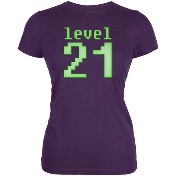 Gamer Milestone Birthday Level 21 Juniors Soft T Shirt Purple MD