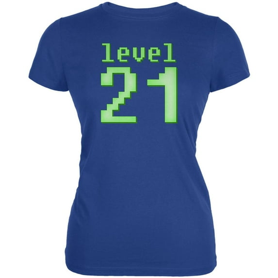 Gamer Milestone Birthday Level 21 Juniors Soft T Shirt Royal X-LG
