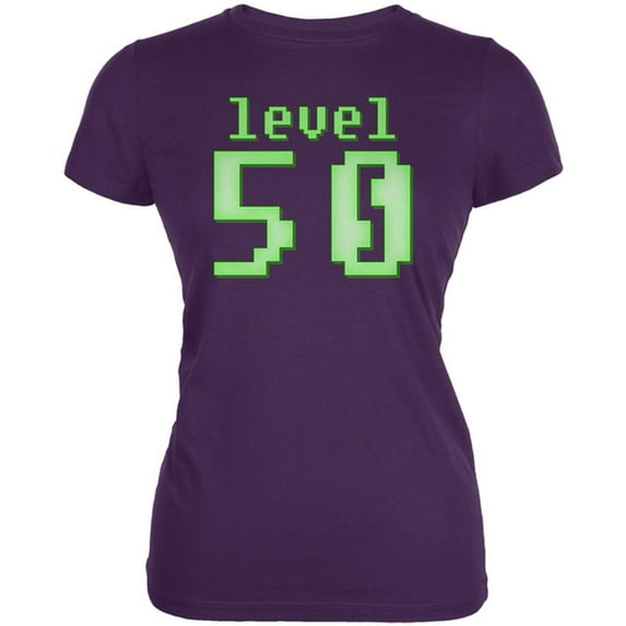 Gamer Milestone Birthday Level 50 Juniors Soft T Shirt Purple LG
