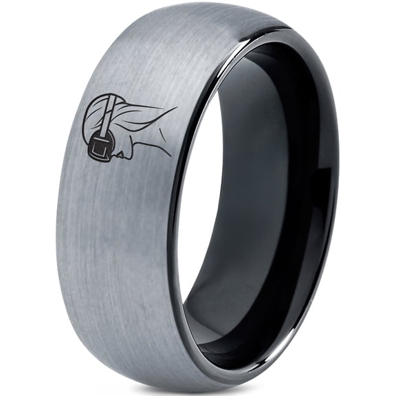 Tungsten Bold Gray Ring Rings for Women Gamer Fashion Unique Mens Wedding Band Script Mama