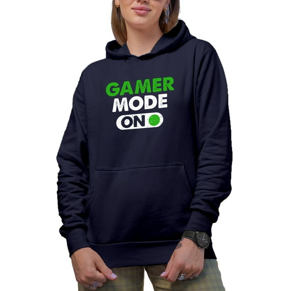 Gamer Mode On, Gaming or Game Themed, Navy Blue Hooded Sweatshirt or Hoodie, Medium