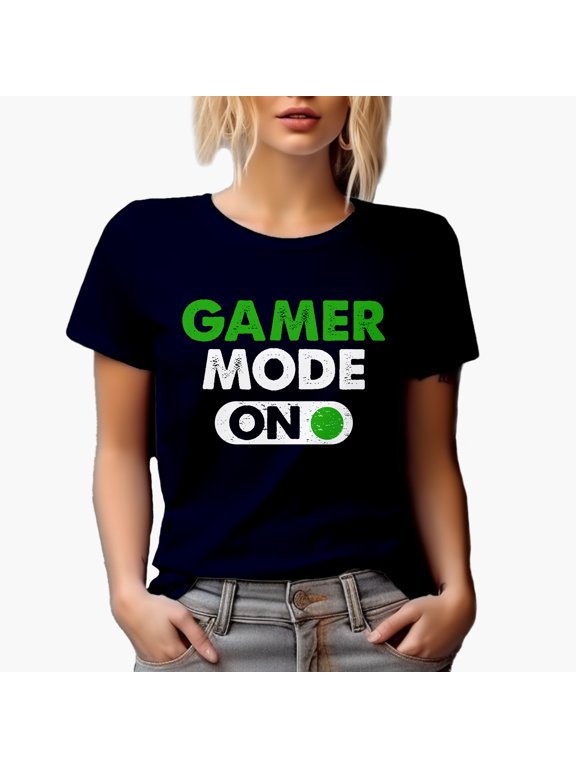 Gamer Mode On, Gaming or Game Themed, Navy Blue T-Shirt, Medium