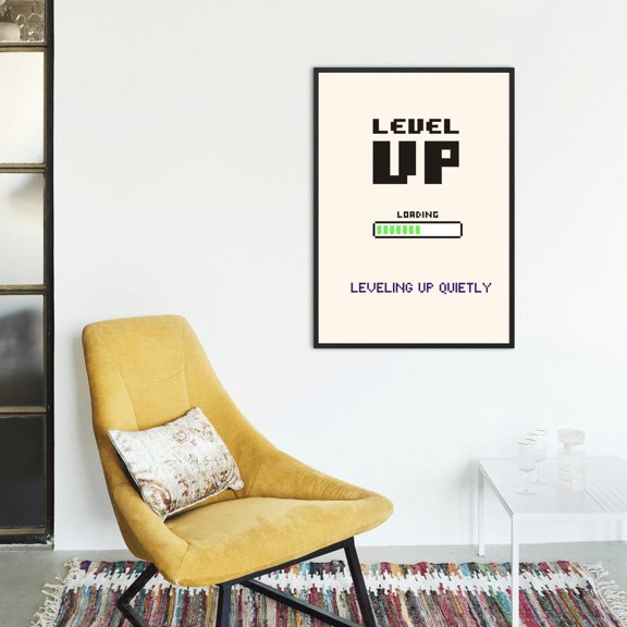 Gamer Motivation Poster Level Up Pixel Art Game Room Decor, Unframed Poster