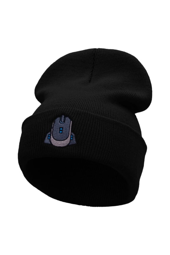Gamer Mouse Embroidered 12 Inch Long Knitted Beanie - Black OSFM