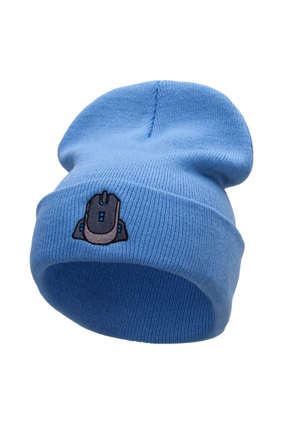 Gamer Mouse Embroidered 12 Inch Long Knitted Beanie - Sky Blue OSFM