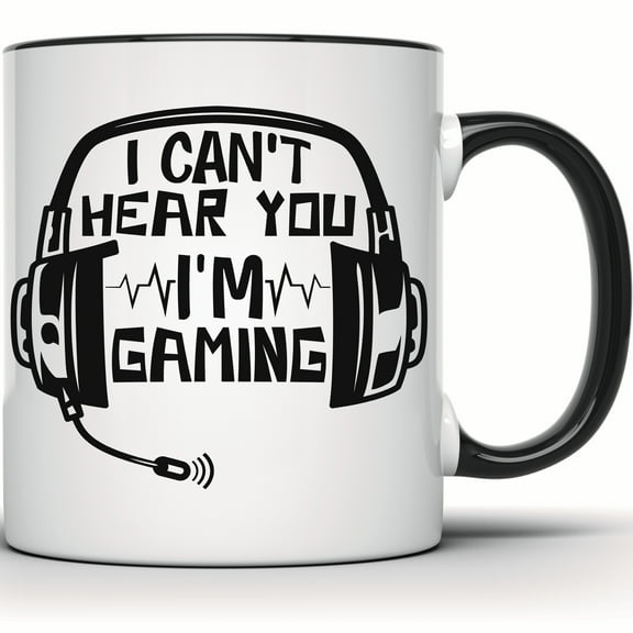 Gamer Mug - I Can't Hear You, I'm Gaming - Video Game Headset - Funny Gift for Gamers - Game Room Decor - Gift for Him or Her - 11 Ounce Black Rim Handle Novelty Coffee Cup - WMUG1274-BLK