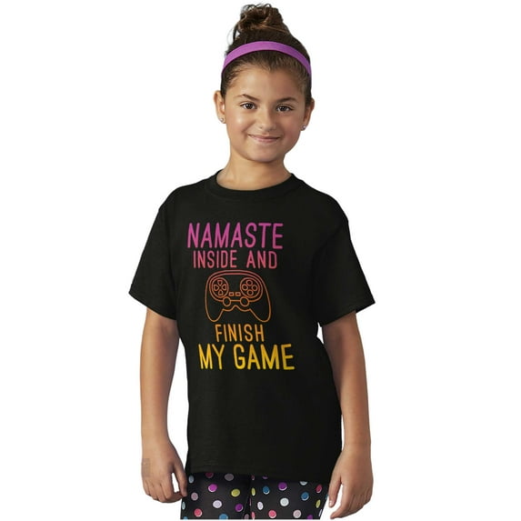 Gamer Namaste Inside Video Gaming Pun Girls Kids T Shirt Tees Teen Brisco Brands L