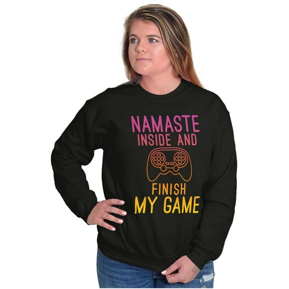 Gamer Namaste Inside Video Gaming Pun Women Crewneck Sweatshirt Brisco Brands L