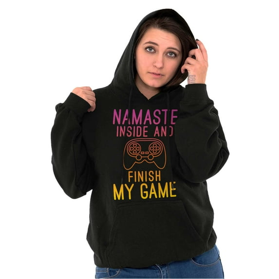 Gamer Namaste Inside Video Gaming Pun Women Plus Size Graphic Pullover Hoodie Brisco Brands 2X
