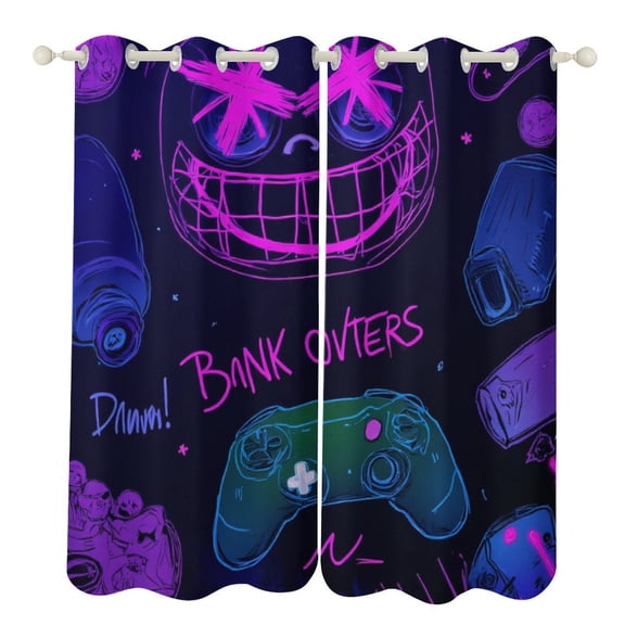 Gamer Neon Art Print 2 Panels 3D Printing Pattern Curtain for Bedroom Living Room Kitchen Window Decoration Home