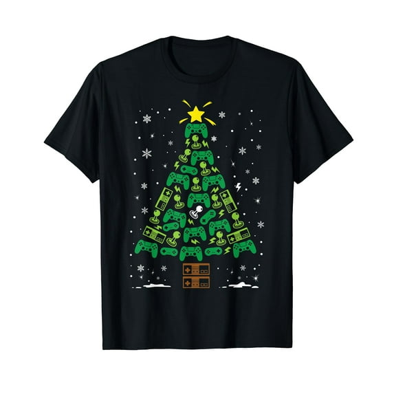Gamer Nerd Video Game Lover Family Matching Christmas Tree Black T-Shirt