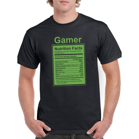 Gamer Nutrition Facts T-Shirt Men -Smartprints Designs, Male 3X-Large