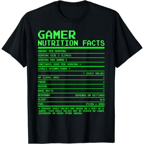 Gamer Nutrition Facts tShirt Gifts for Teen Boys Video Games T-Shirt
