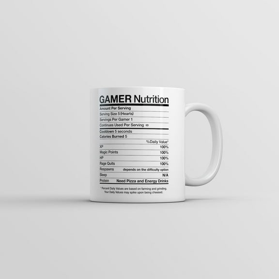 Gamer Nutrition Mug Funny Sarcastic Video Game Novelty Coffee Cup