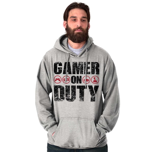 Gamer On Duty Video Games Nerdy Geeky Men's Big & Tall Graphic Hoodie Brisco Brands 3X