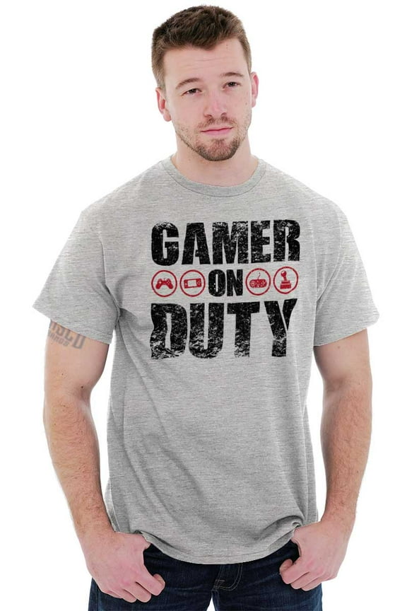 Gamer On Duty Video Games Nerdy Geeky Men's Big & Tall Crewneck Graphic Tee Brisco Brands 3X